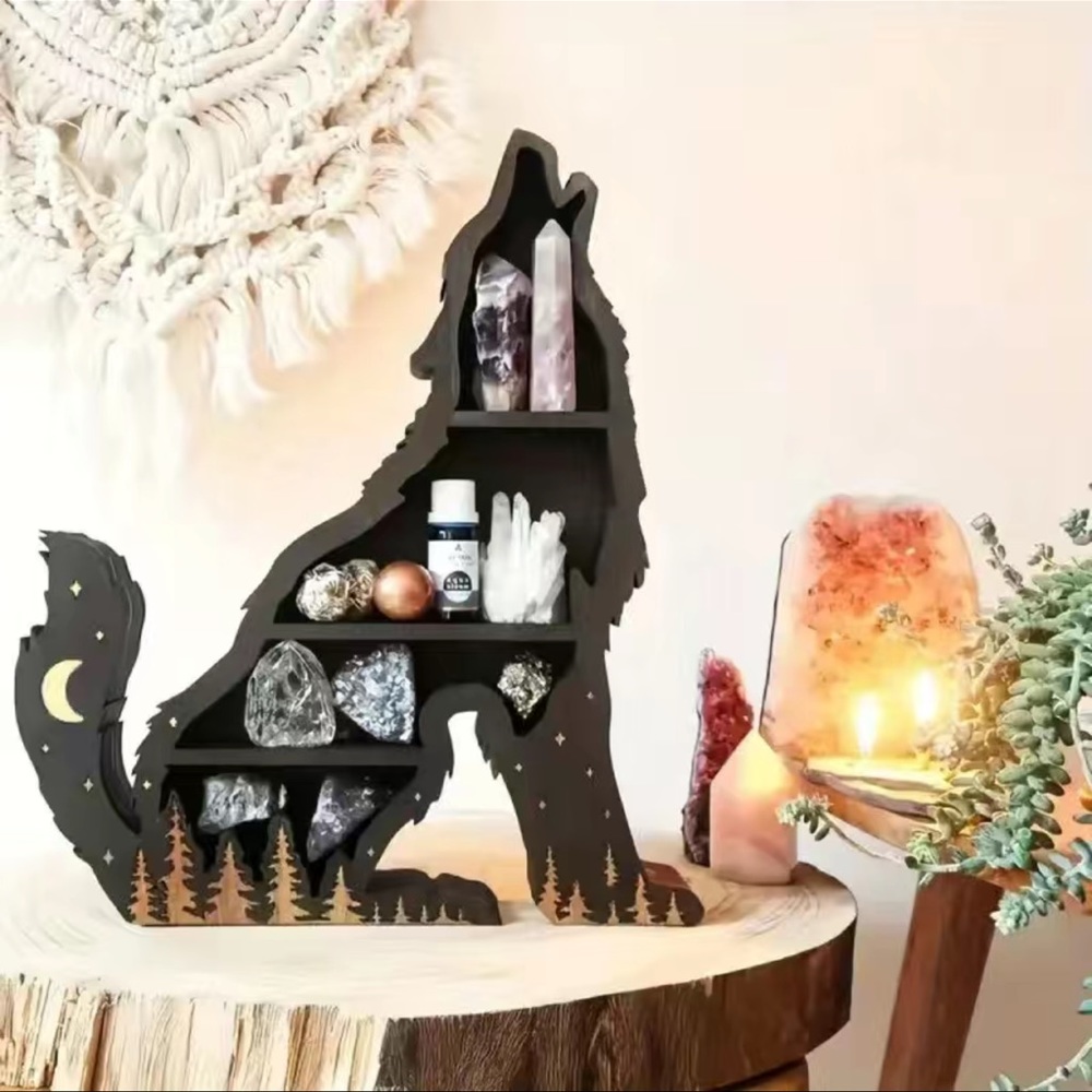 Wooden Wolf Display Shelf Rack For Crystals, Gemstones & Essential Oils BNIB